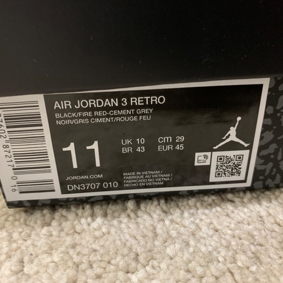 Jordan Retro 3 Black Cement(2024) Size 11 Brand New - Picture 5 of 14